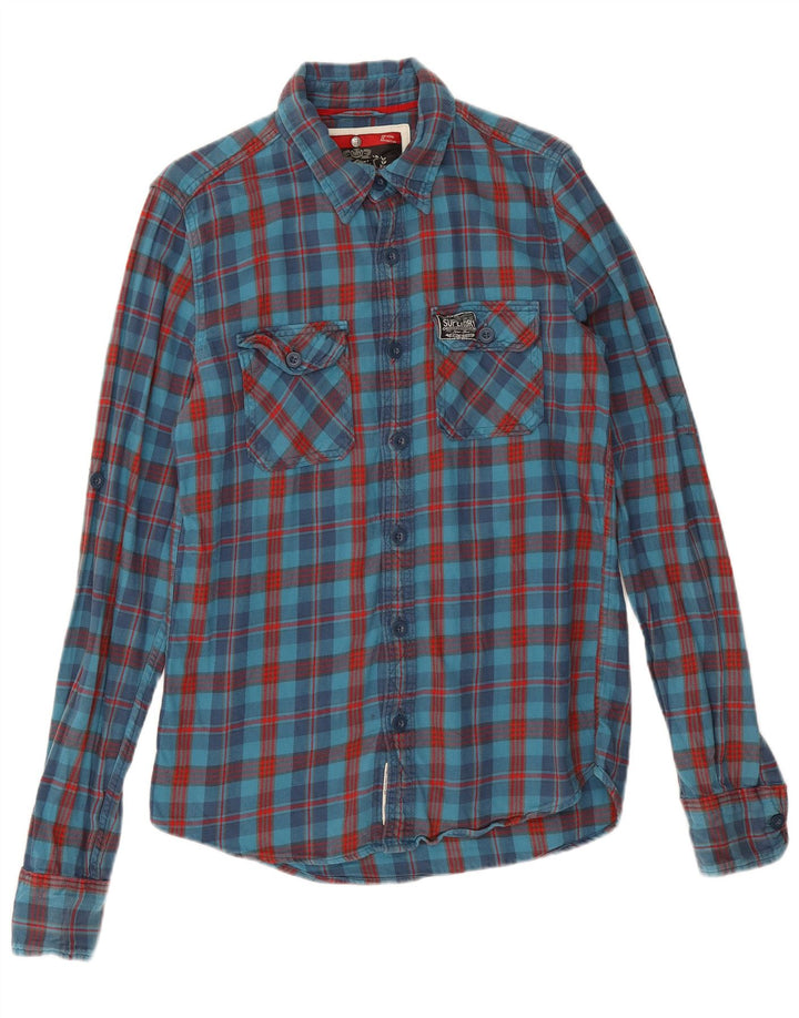 Cămașă de flanel pentru bărbați Superdry, bumbac cu carouri albastru mediu