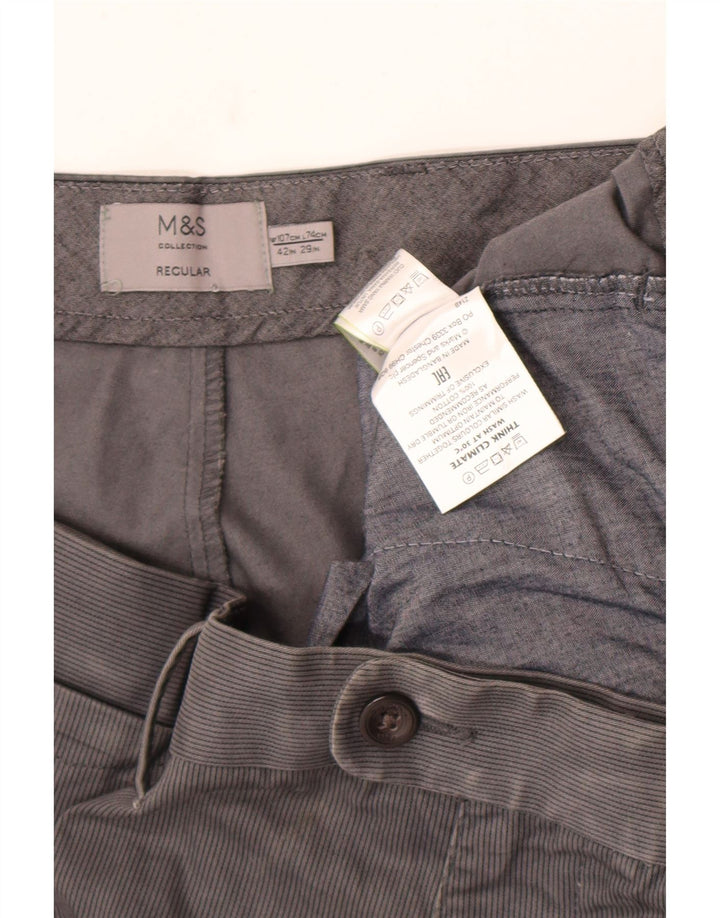 Pantaloni de costum pentru bărbați Marks & Spencer, cu tăiere obișnuită, L42 L29, gri cu dungi