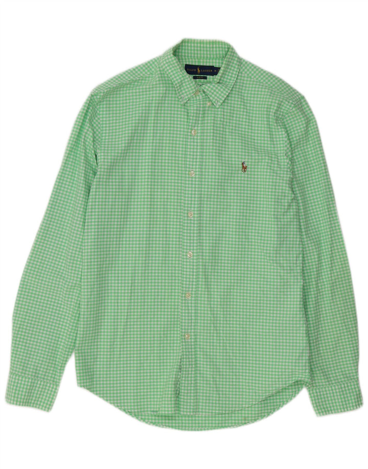 Cămașă pentru bărbați Ralph Lauren slim fit, bumbac verde mediu Gingham