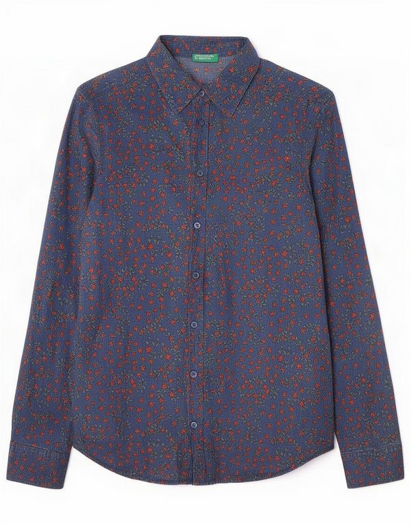 Benetton Cămașă pentru femei UK 4 XS Blue Floral Bumbac