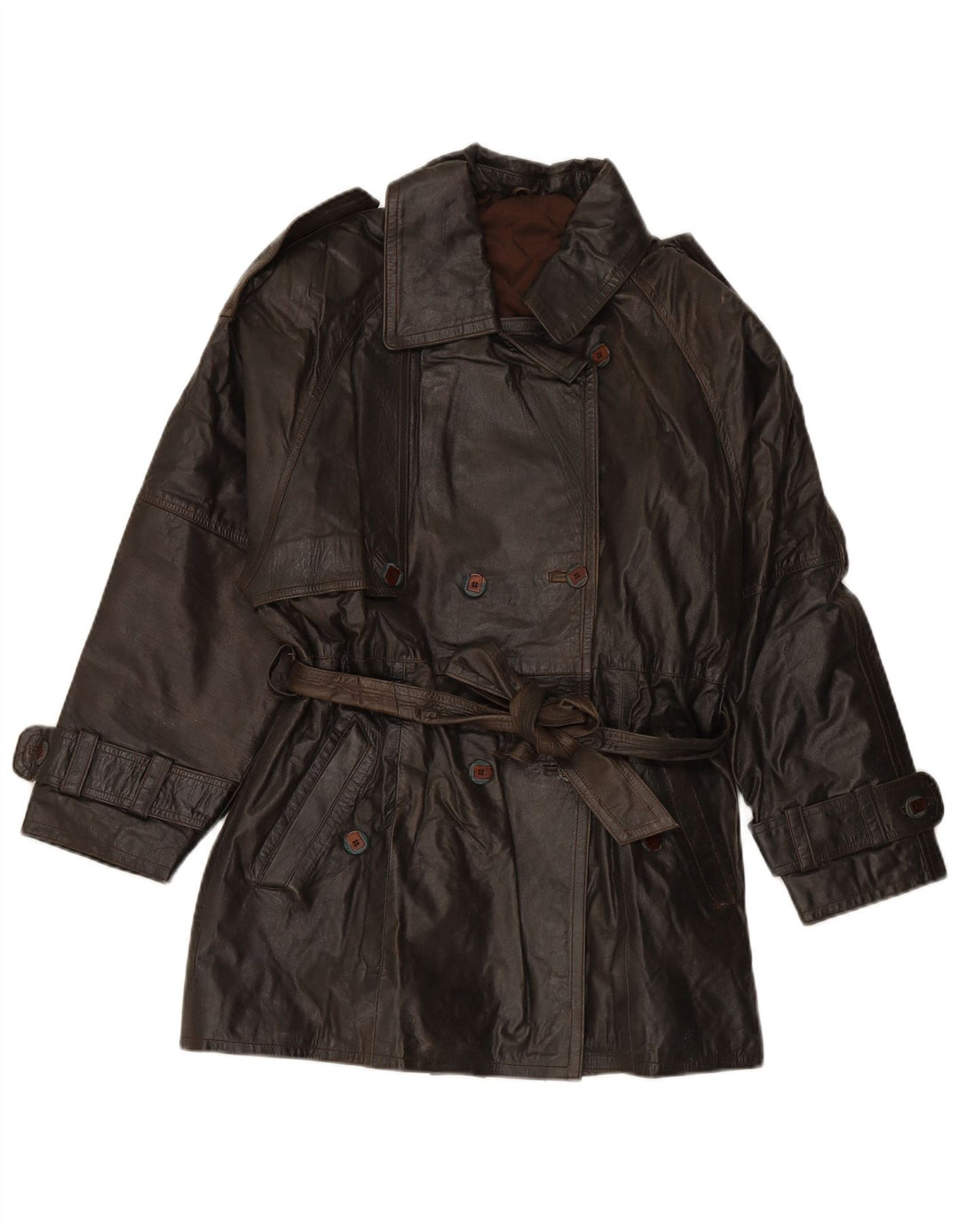 VINTAGE Palton din piele dublu pentru femei EU 38, maro mediu, piele