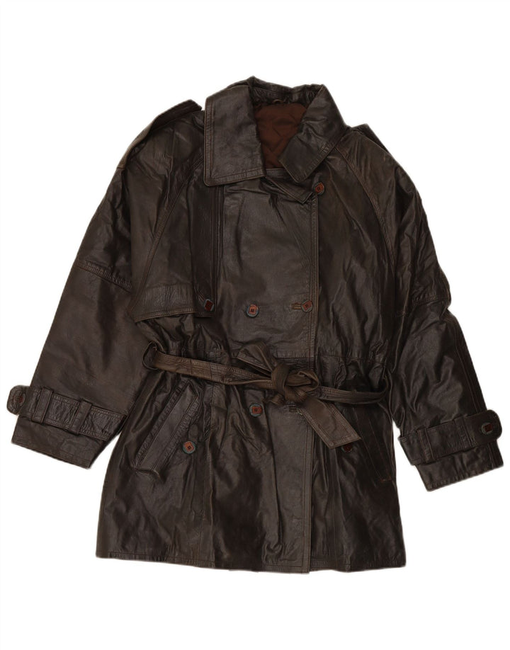 VINTAGE Palton din piele dublu pentru femei EU 38, maro mediu, piele