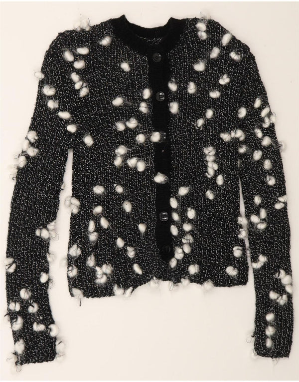 Pulover vintage cardigan crop pentru femei UK 10 Small Black Spotted