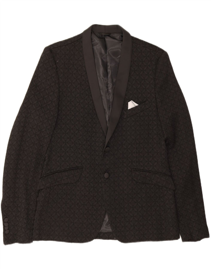 XAGON Mens 2 Button Blazer Jacket IT 50 Large Black Geometric Polyester Vintage Xagon and Second-Hand Xagon from Messina Hembry 