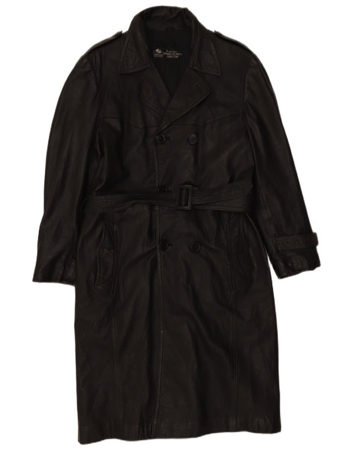 Palton militar de piele dublu pentru bărbați vintage UK 36 mic negru