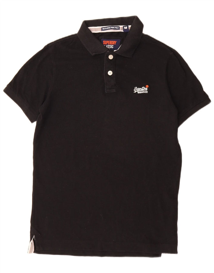 Tricou polo Superdry pentru bărbați, cu tăiere clasică, bumbac mediu negru