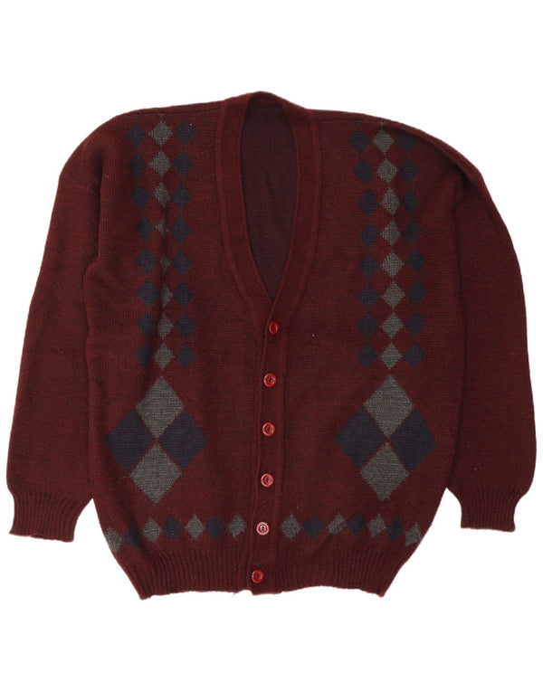 Pulover Cardigan Vintage pentru bărbați XL Burgundy Argyle/Diamond