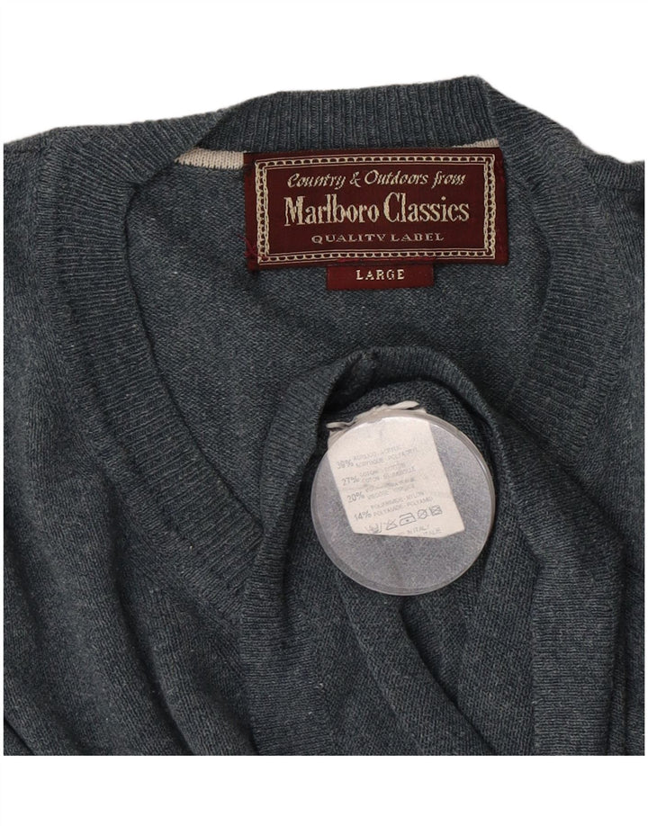 Pulover Marlboro Classics pentru bărbați, cu decolteu în V, mare, gri acrilic cu pete