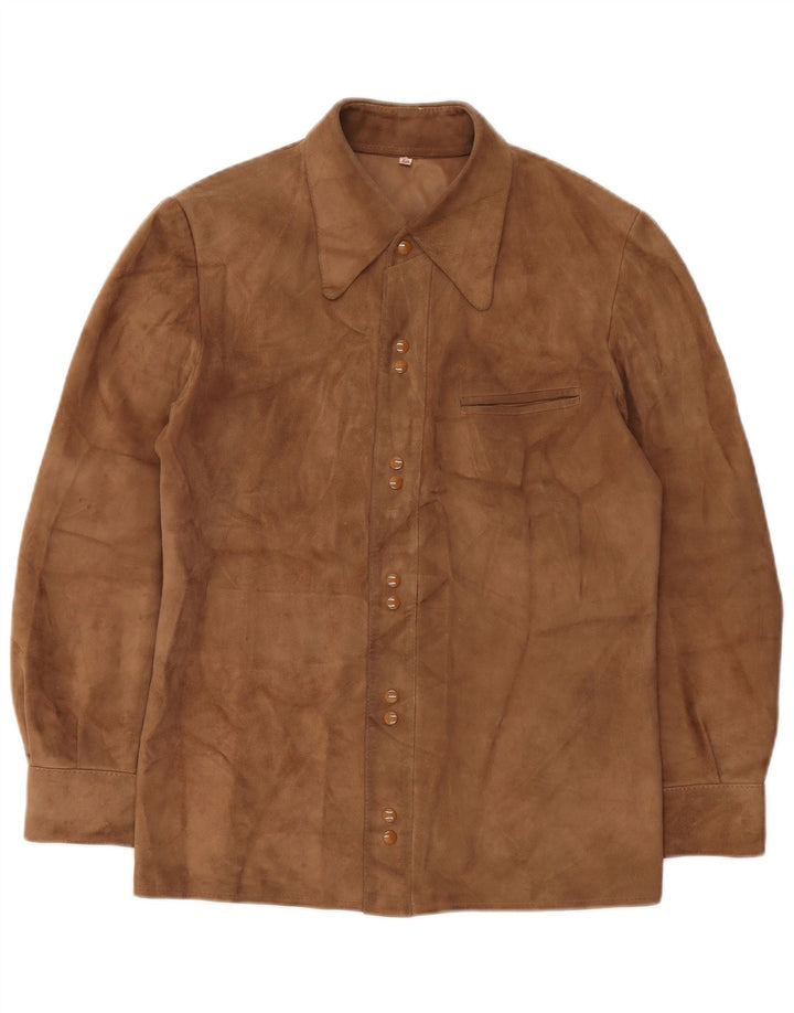 Cămașă Vintage bărbați din piele intoarsa IT 50 Maro Mediu