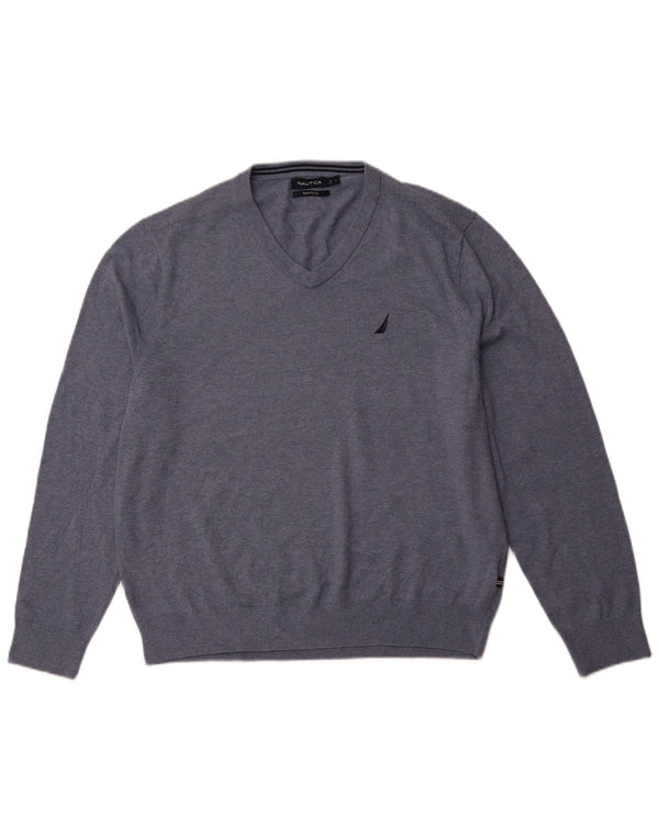 NAUTICA Pulover Navtech cu decolteu în V pentru bărbați, bumbac albastru mare