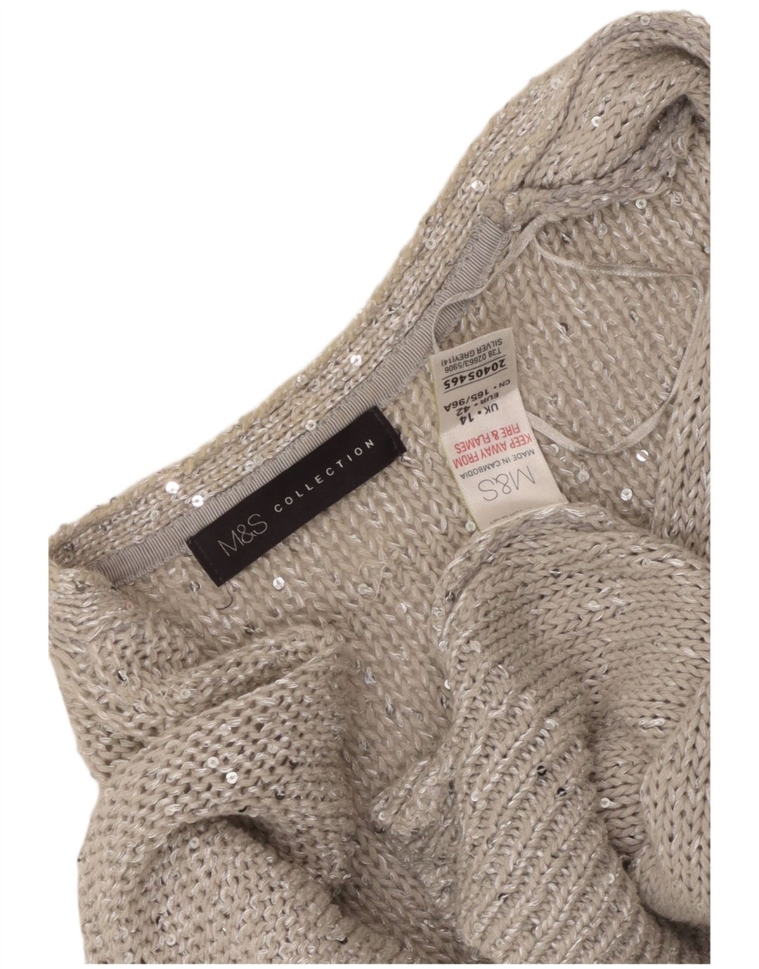 MARKS & SPENCER Pulover cardigan deschis pentru femei cu mâneci 3/4 UK 14 mare gri