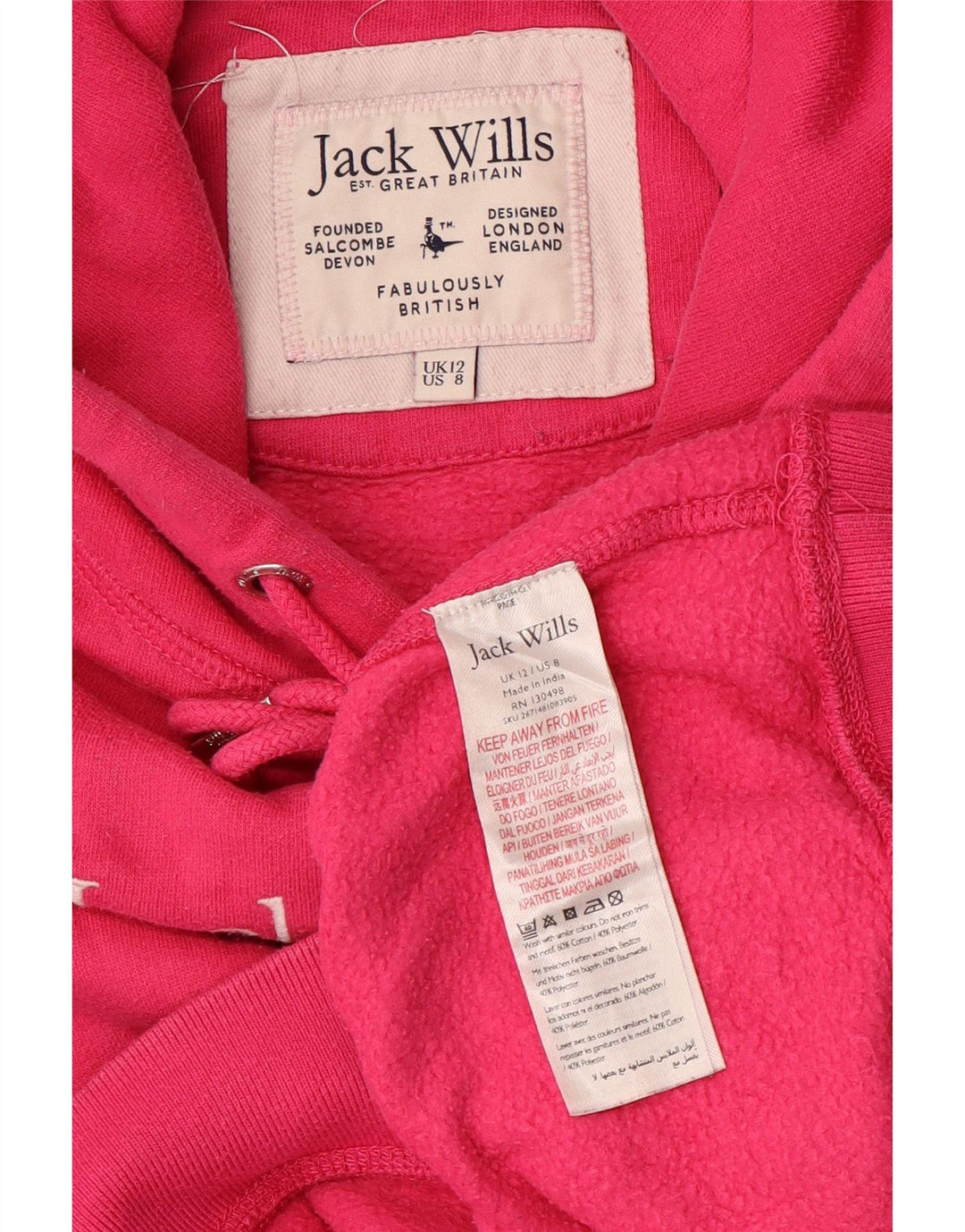JACK WILLS Jumper oversize Crop Graphic pentru femei UK 12 Roz mediu