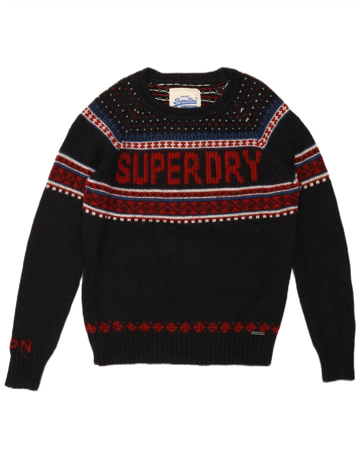 Pulover Superdry pentru bărbați cu grafică cu gât de barcă, mediu negru, Fair Isle