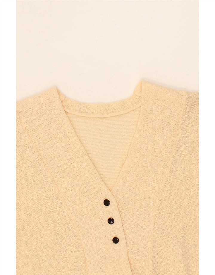VINTAGE Womens See Through V-Neck Jumper Sweater UK 12 Medium Beige Vintage Vintage and Second-Hand Vintage from Messina Hembry 
