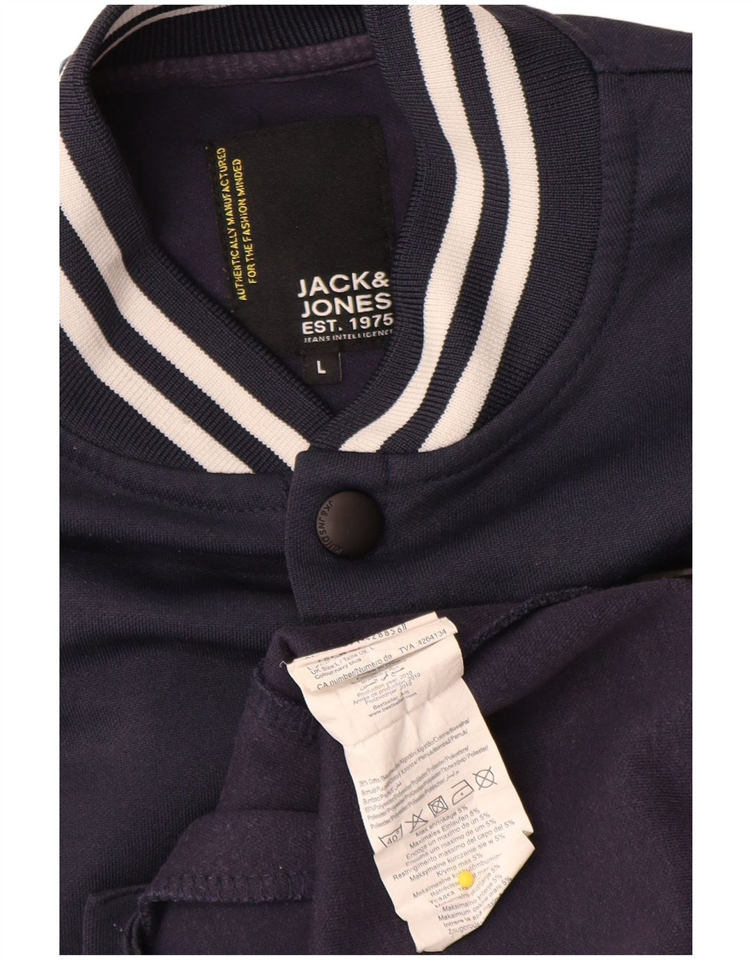 Jack & Jones Jachetă Varsity cu grafică pentru bărbați UK 40, mare, albastru bleumarin