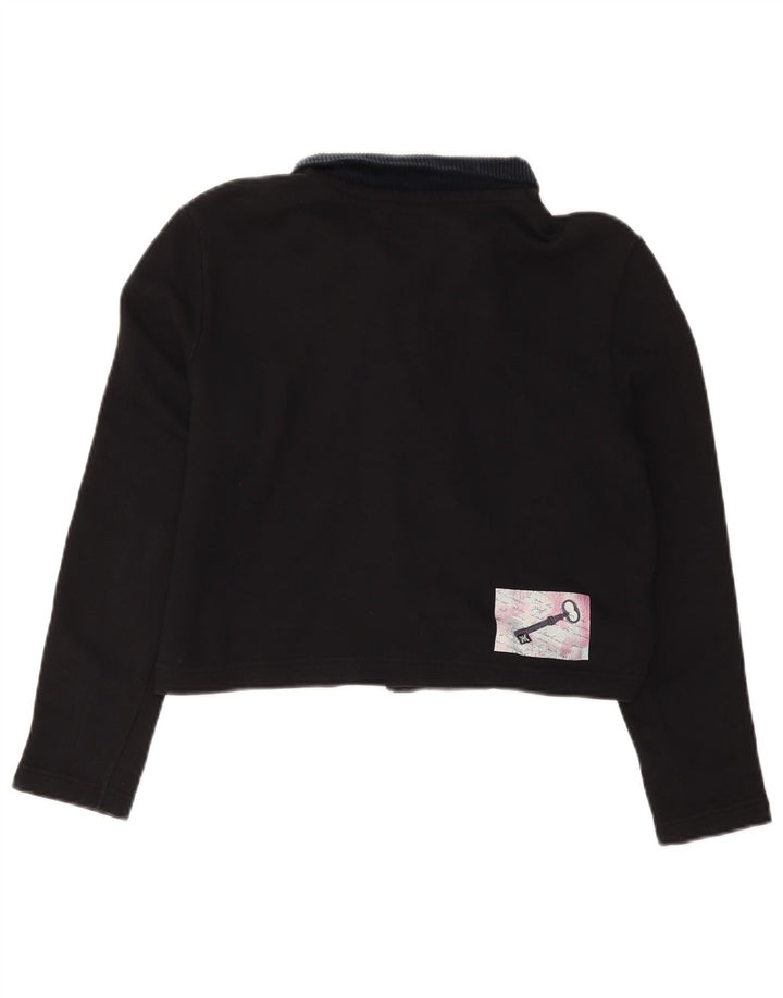 BENETTON Tricou polo oversized cu grafic crop pentru femei UK 10 Small Black