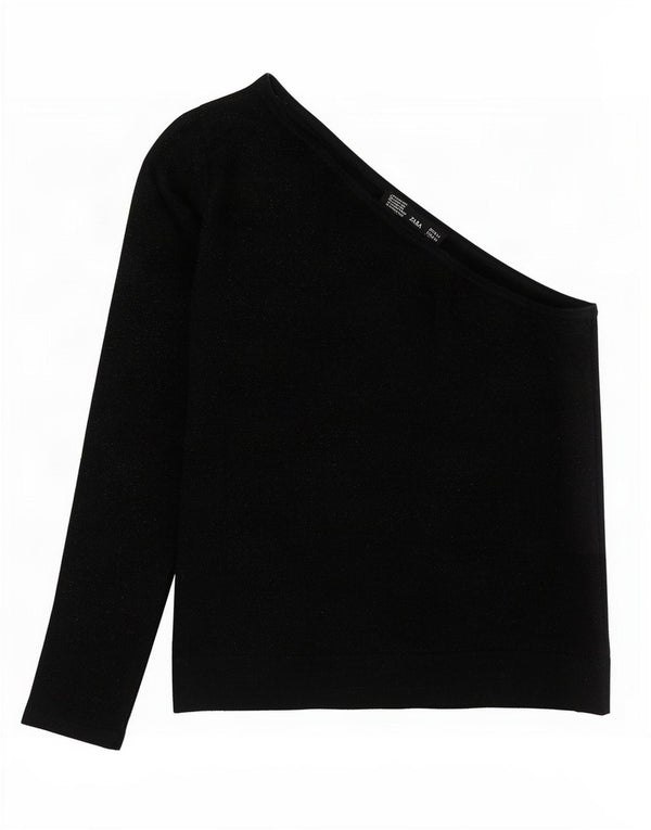 Top crop pentru femei Zara, pe un umăr, UK 12, mediu negru, bumbac cu pete