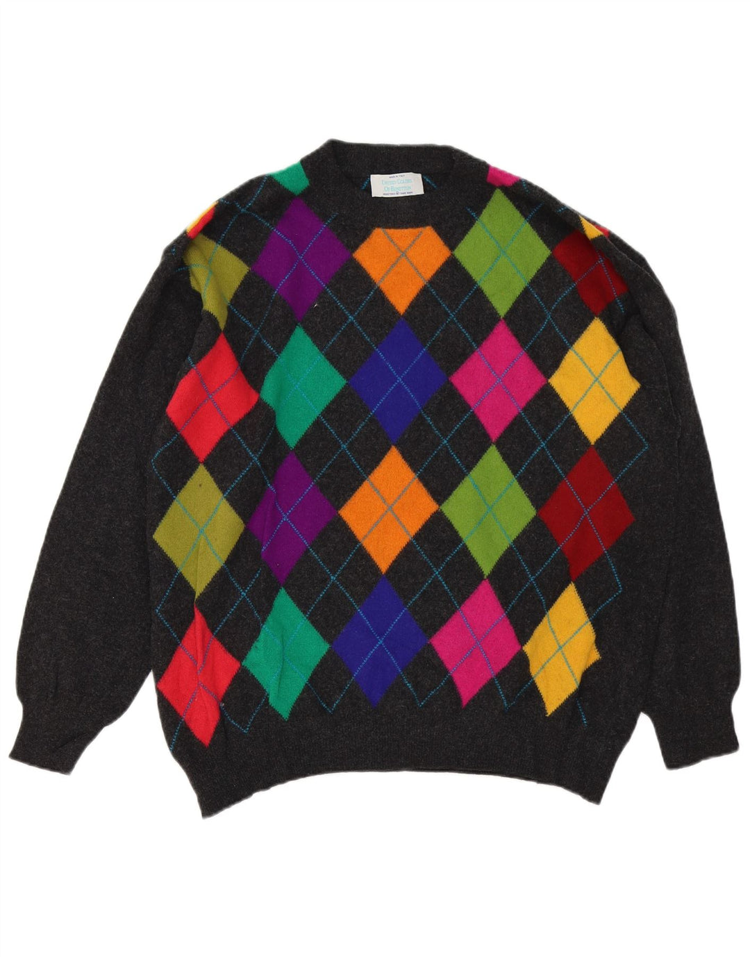 Pulover Benetton pentru bărbați cu gât roșu IT 50 Medium Gri Argyle/Diamond