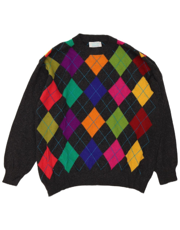 Pulover Benetton pentru bărbați cu gât roșu IT 50 Medium Gri Argyle/Diamond