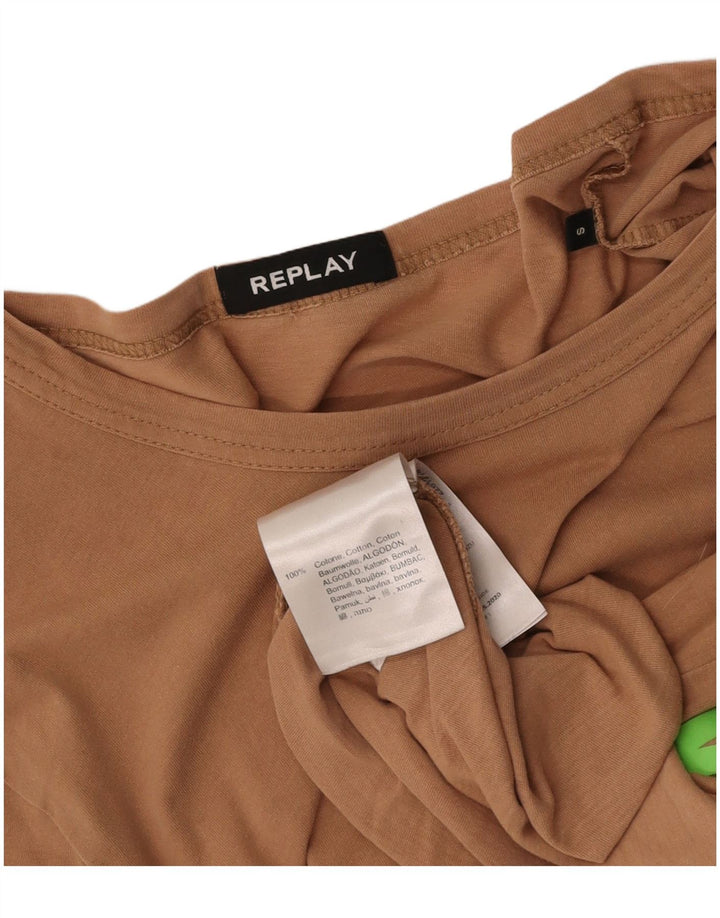REPLAY Mens Graphic T-Shirt Top Small Beige Cotton
