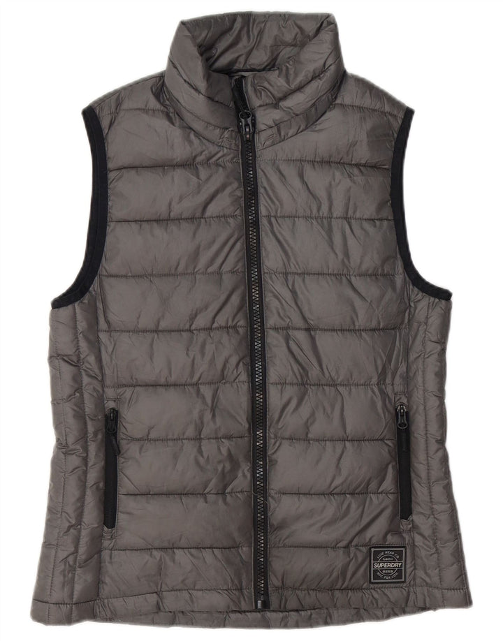Gilet căptușit fără mâneci pentru femei Superdry UK 14 Medium Gri Poliester