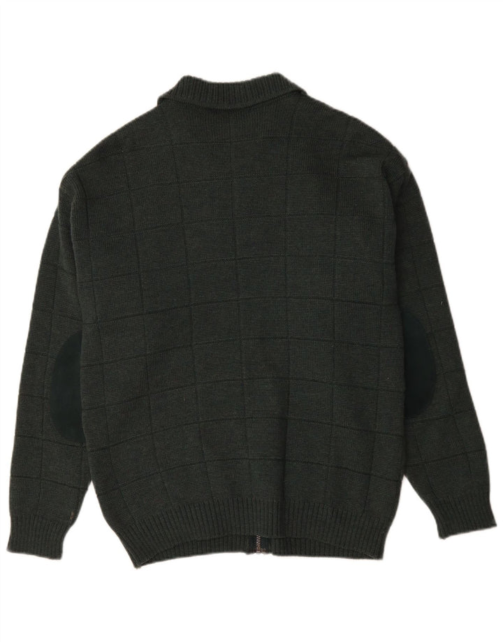 Pulover Cardigan St. Michael pentru bărbați Marks & Spencer, lână cu carouri mici, verde