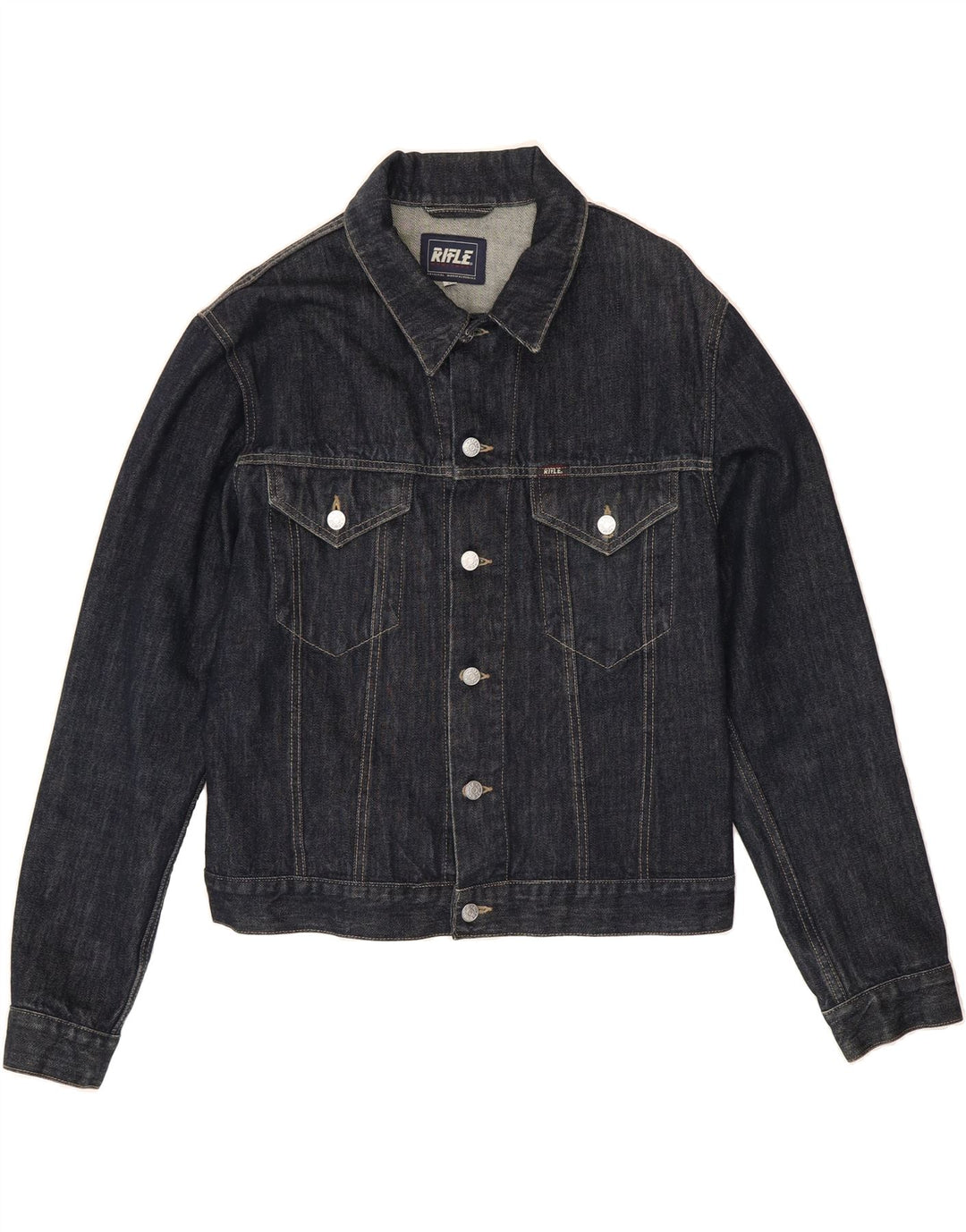 RIFLE Womens Denim Jacket UK 16 Large Navy Blue Cotton Vintage Rifle and Second-Hand Rifle from Messina Hembry 