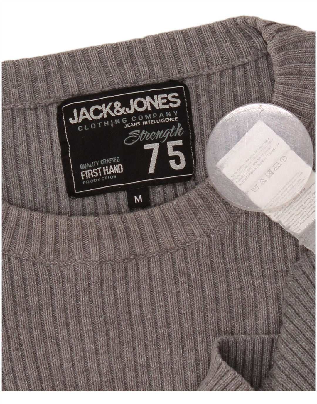 JACK & JONES Pulover pentru bărbați cu decolteu rotund, bumbac, gri mediu