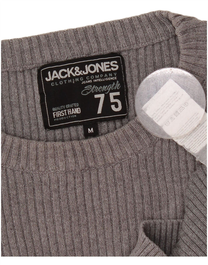 JACK & JONES Pulover pentru bărbați cu decolteu rotund, bumbac, gri mediu