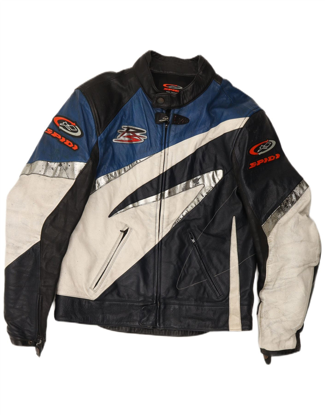 Jachetă Spidi din piele pentru bărbați IT 54, mare, neagră, color block