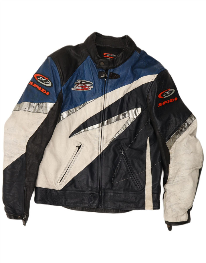 Jachetă Spidi din piele pentru bărbați IT 54, mare, neagră, color block
