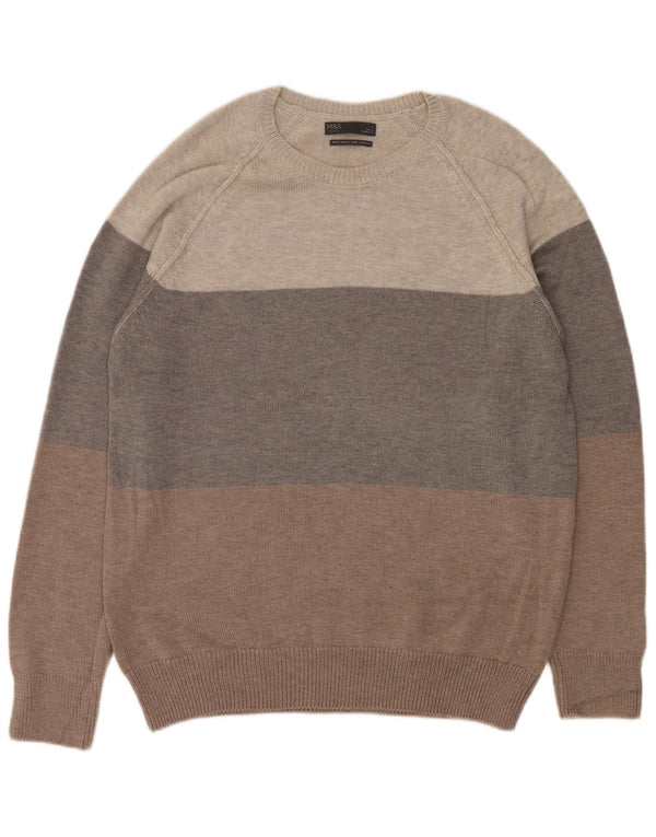 MARKS & SPENCER Mens Crew Neck Jumper Sweater Large Grey Colourblock