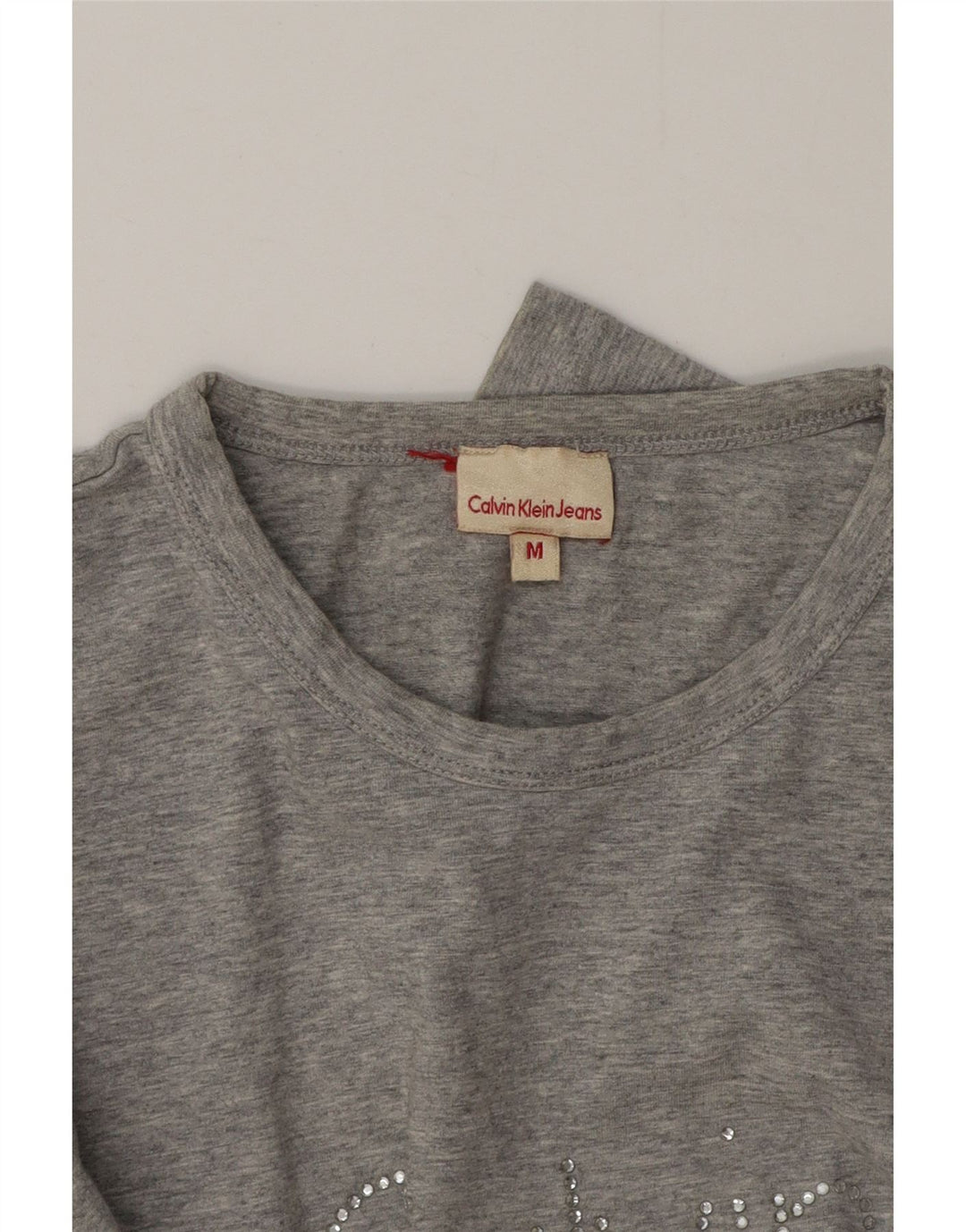 Calvin Klein Jeans Top grafic pentru femei cu mânecă lungă UK 12 Medium Grey Flecked