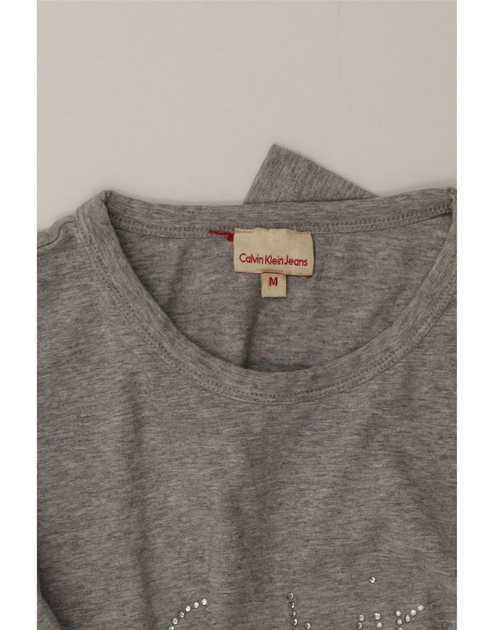 Calvin Klein Jeans Top grafic pentru femei cu mânecă lungă UK 12 Medium Grey Flecked
