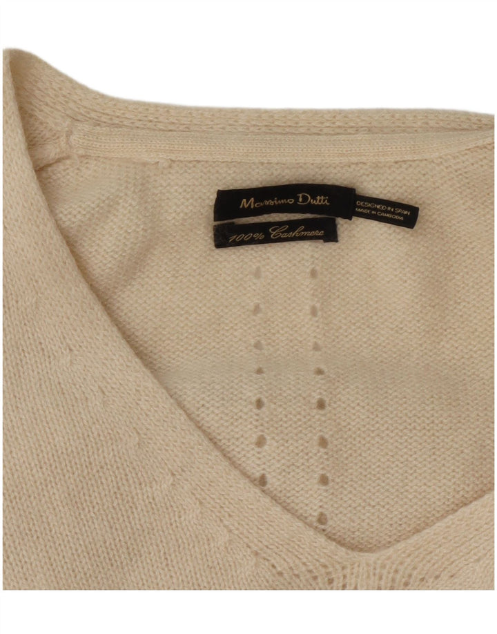 Pulover cu decolteu în V Massimo Dutti, pentru femei, UK 14, cașmir mediu alb aproape