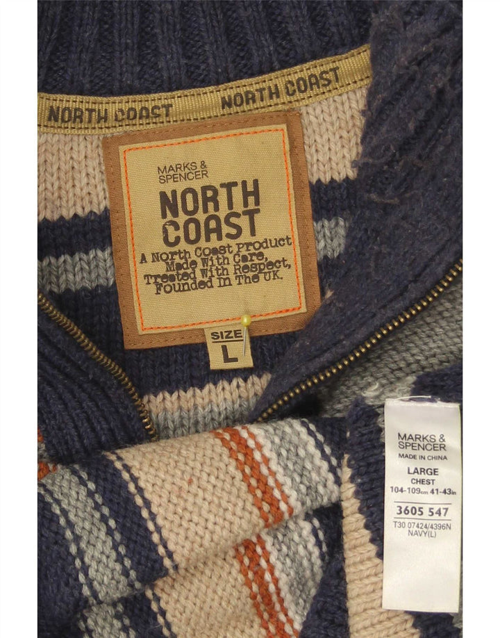 Pulover pentru bărbați Marks & Spencer North Coast, cu fermoar, cu gât, mare, bleumarin