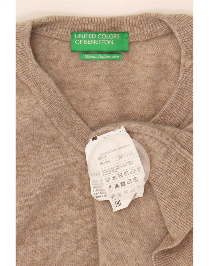 Pulover pentru bărbați Benetton cu decolteu în V, lână mică, bej