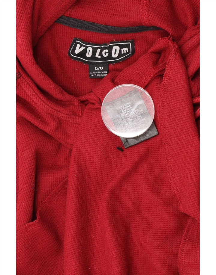 Pulover Volcom pentru bărbați, cu gât cu nasturi, bumbac mare, roșu