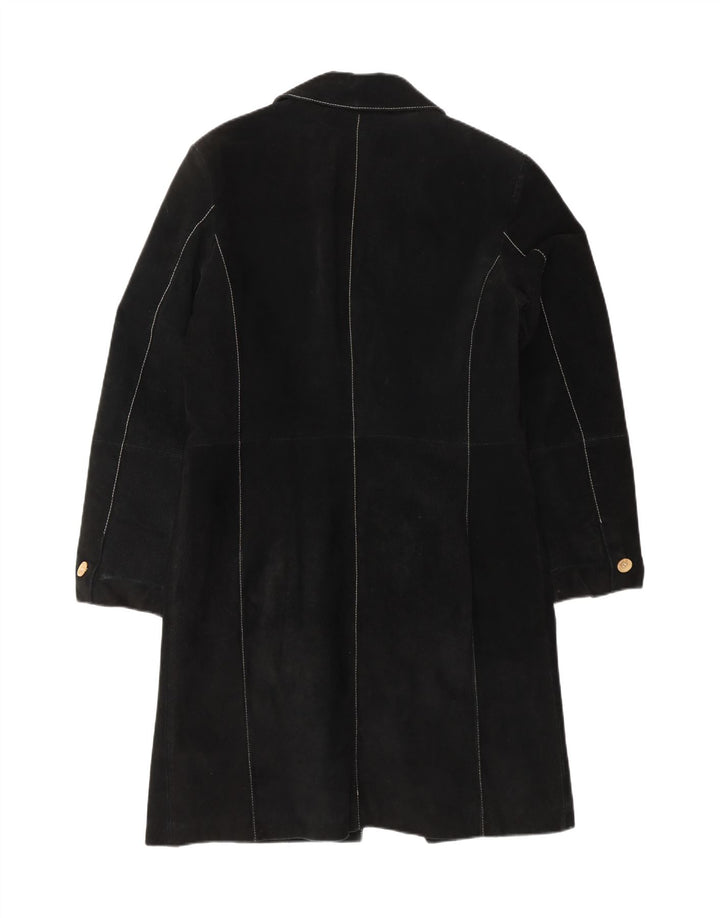 VINTAGE Pardesiu de piele intoarsa pentru femei UK 12 Medium Black Leather