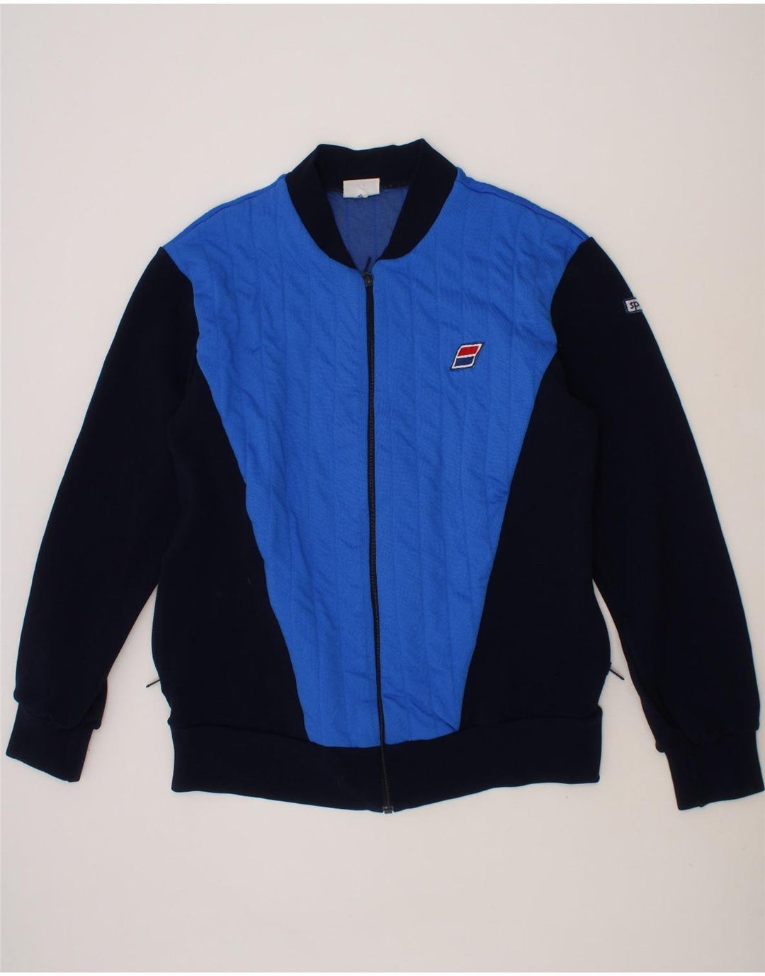 VINTAGE Boys Tracksuit Top Jacket 11-12 Years Blue Colourblock Vintage Vintage and Second-Hand Vintage from Messina Hembry 