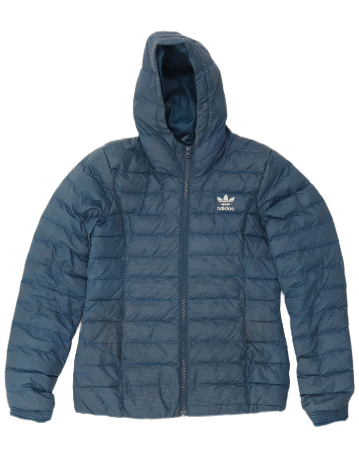 Jachetă căptușită cu glugă Adidas pentru femei UK 14 Medium Blue Nylon