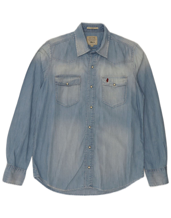 Cămașă Marlboro Classics pentru bărbați Acid Wash Slim Fit din denim, bumbac albastru mediu