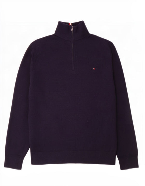 Pulover pentru bărbați Tommy Hilfiger, cu fermoar, cu gât, XL, bumbac bleumarin