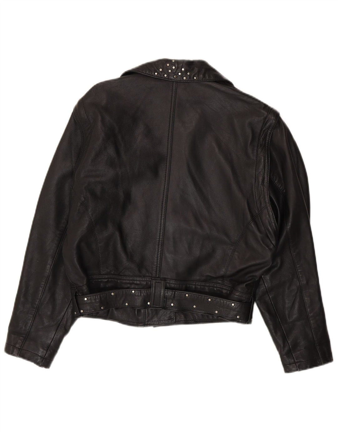 Jachetă de motociclist din piele crop vintage pentru femei UK 12 Medium Black Leather