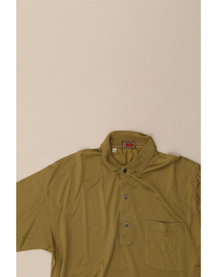VINTAGE Mens Polo Shirt Large Khaki Cotton Vintage Vintage and Second-Hand Vintage from Messina Hembry 