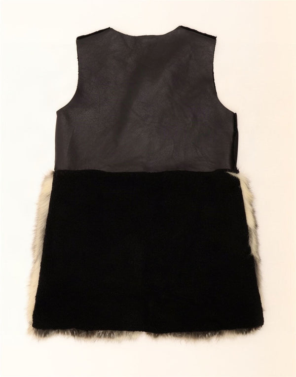 Gilet vintage pentru femei Sherpa din blană artificială UK 16, mare, negru, color block