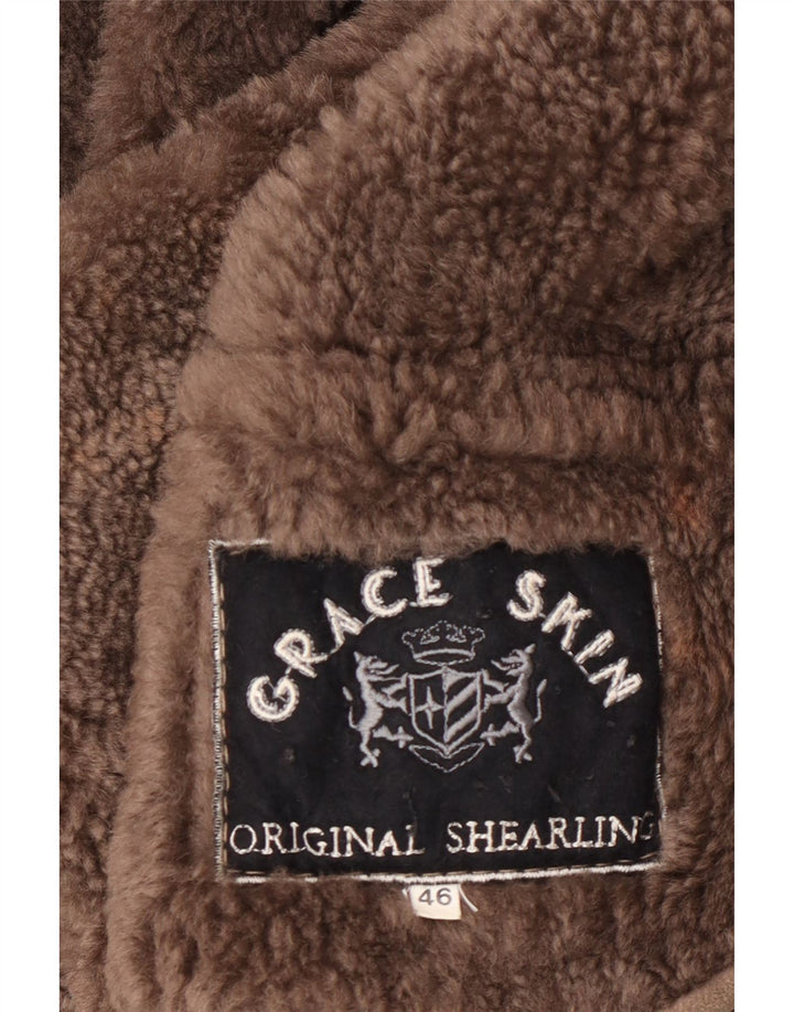 Palton supradimensionat din shearling vintage pentru femei IT 46 mare, gri din shearling