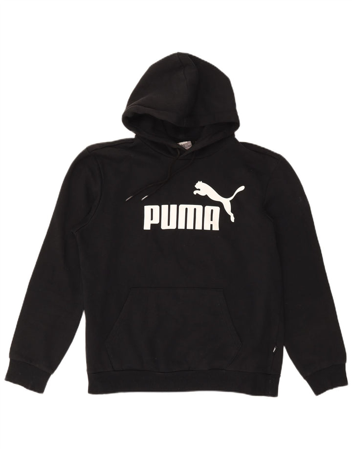 Pulover PUMA pentru bărbați cu glugă grafică, bumbac mediu negru