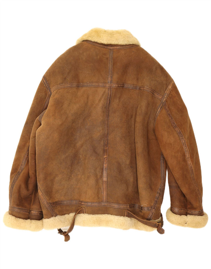 Jachetă vintage pentru bărbați din shearling UK 42 XL maro din shearling