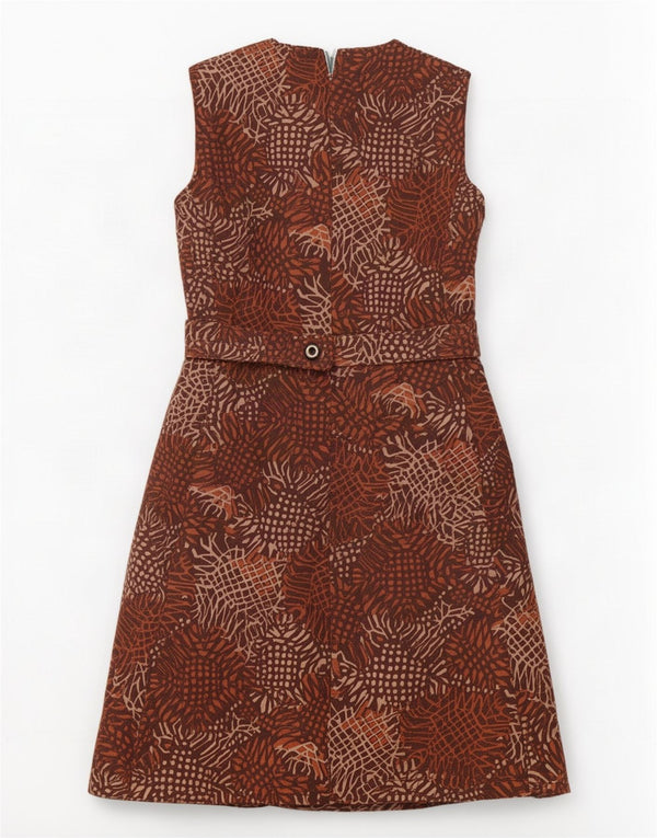 Rochie vintage pentru femei fără mâneci, în formă de A UK 16, mare, maro, geometrică